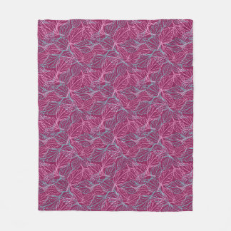 Pink and turquoise stylized leaves red Pattern Fleece Blanket