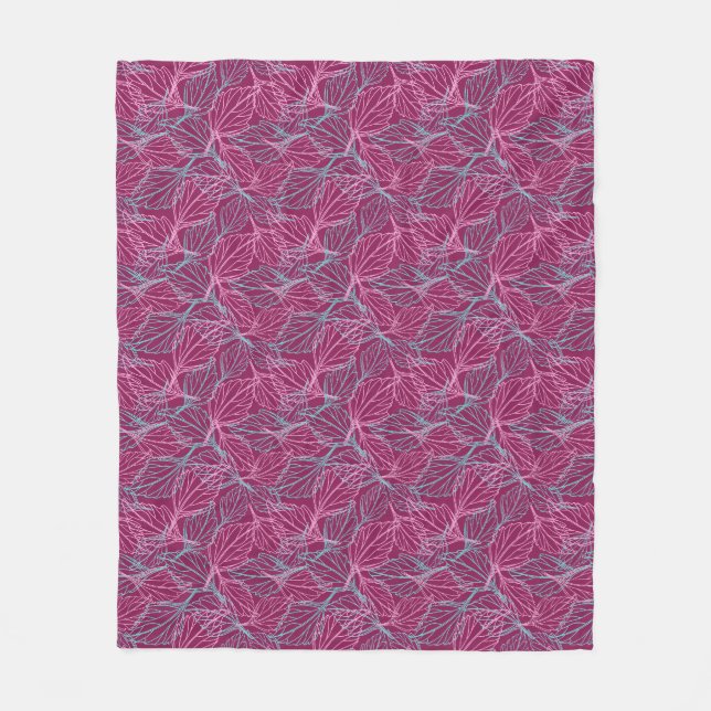 Pink and turquoise stylized leaves red Pattern  Fleece Blanket (Front)