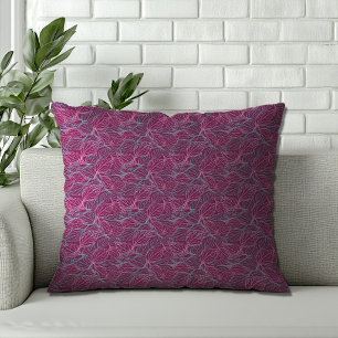 Pink and turquoise stylized leaves red Pattern Throw Pillow