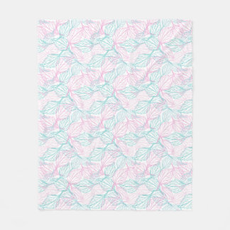 Pink and turquoise stylized leaves white Pattern Fleece Blanket