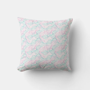 Pink and turquoise stylized leaves white Pattern Throw Pillow