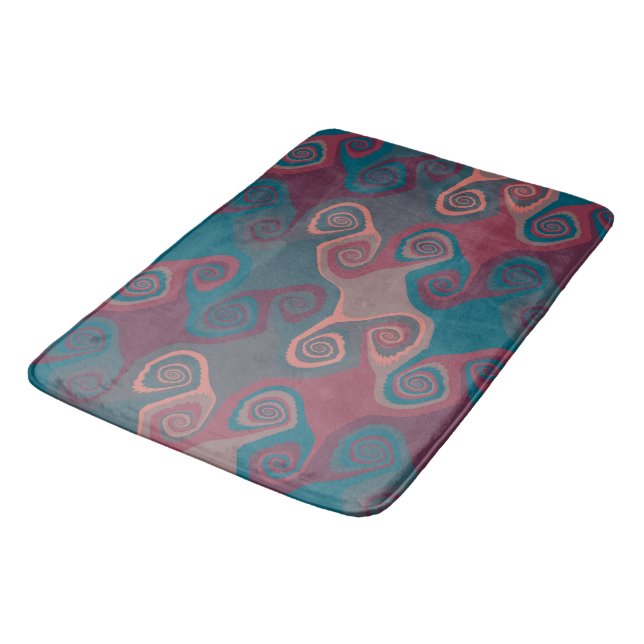 Pink and Turquoise Swirl abstract Bath Mat (Angled)