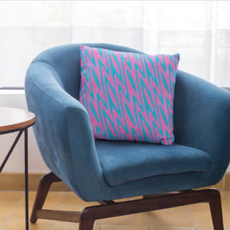 Pink and Turquoise Zig-Zag Pattern Throw Pillow