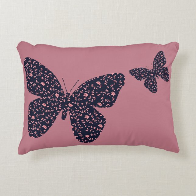 Pink and Violet Floral Butterfly Accent Pillow (Front)