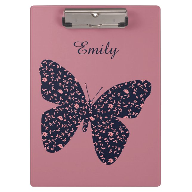 Pink and Violet Floral Butterfly Personalised Clipboard (Front)