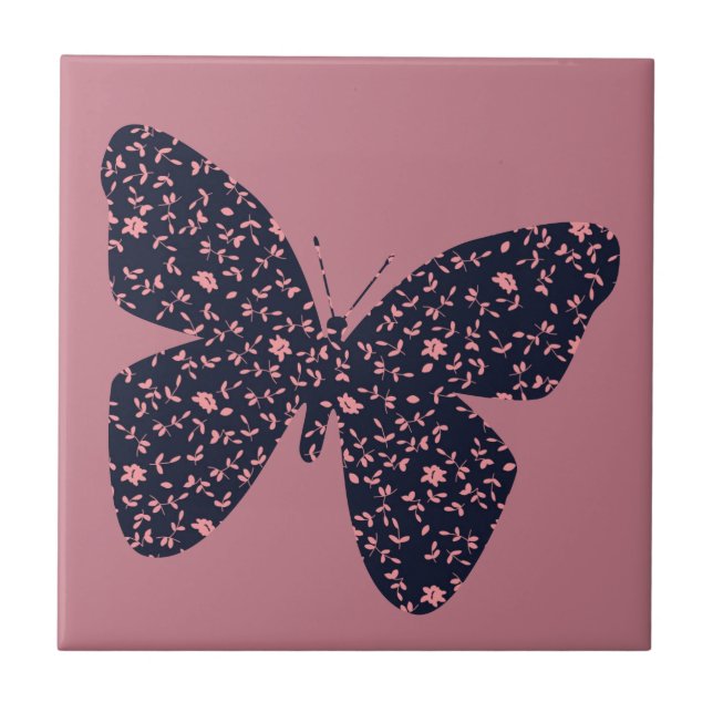 Pink and Violet Floral Butterfly Tile (Front)