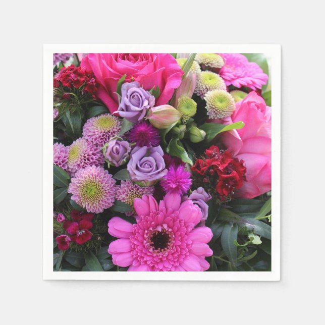 Pink and Violet Flower Bouquet Photo Napkin (Front)