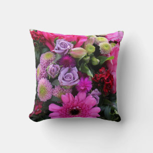 Pink and Violet Flower Bouquet Photo Throw Pillow