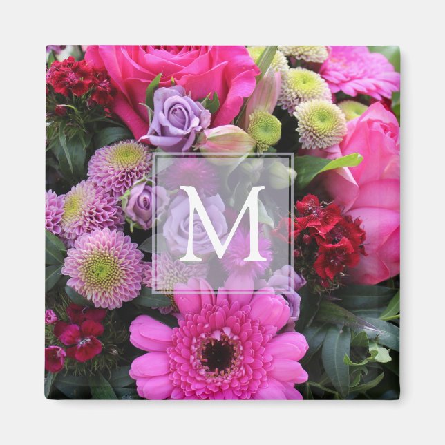 Pink and Violet Flowers Personalised Magnet (Front)