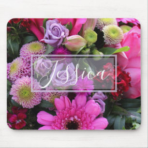Pink and Violet Flowers Personalised Mouse Pad