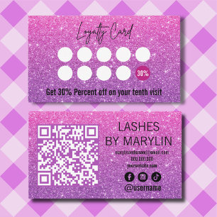 Pink and Violet Glitter Ombre Lash Technician Loyalty Card