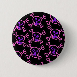 Pink and Violet Skull and Crossbones 2 Inch Round Button