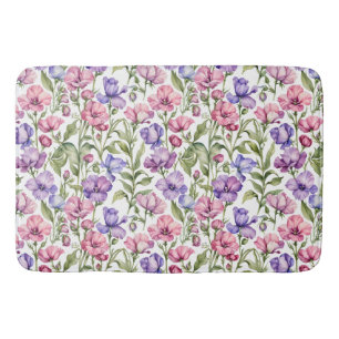 Pink and Violet Sweet Peas Bath Mat