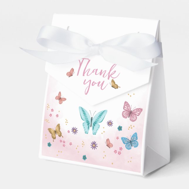 Pink and Whimsical Butterfly Baby Shower Favor Box (Front Side)