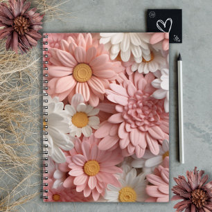 Pink and white 3D daisy flower Notebook