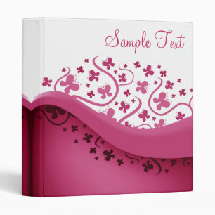 Pink and White Abstract Butterflies Binder
