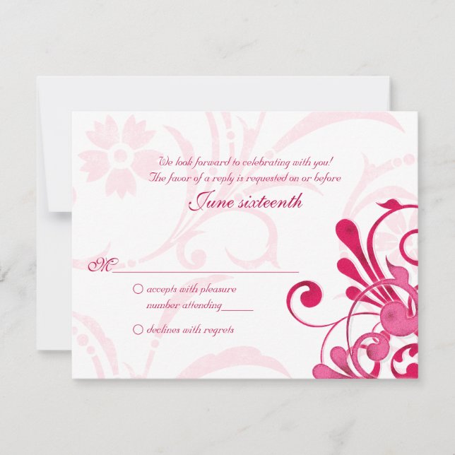 Pink and White Abstract Floral Response Card (Front)