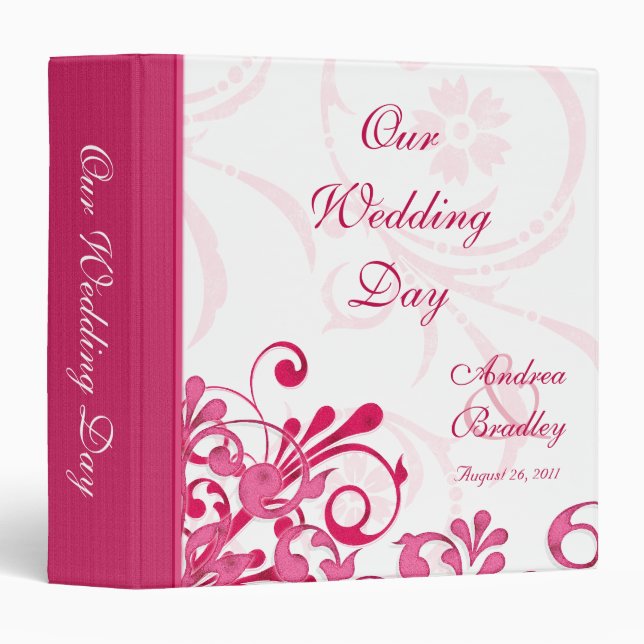 Pink and White Abstract Floral Wedding Binder (Front/Spine)