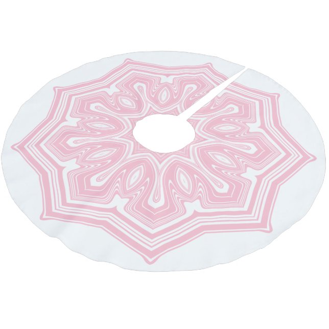Pink and White Abstract Modern Mandala Brushed Polyester Tree Skirt (Angled)