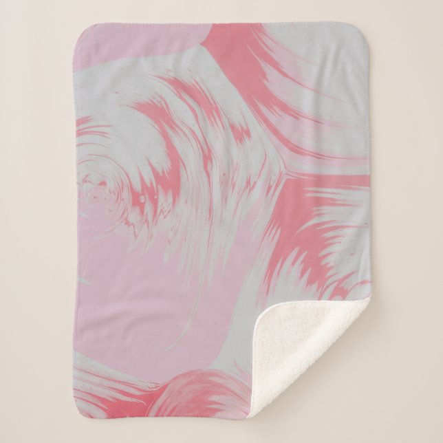 Pink and white abstract painting sherpa blanket (Front)