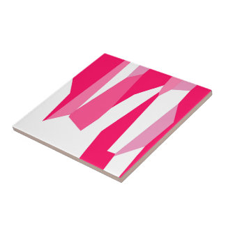 Pink and White Abstract Tile