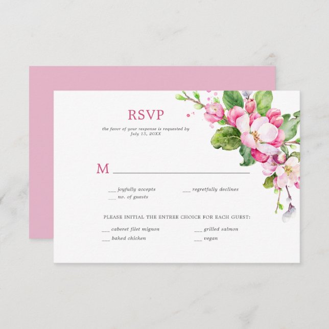 Pink and White Apple Blossom RSVP (Front/Back)