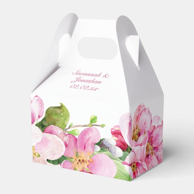 Pink and White Apple Blossoms Favor Box (Front Side)