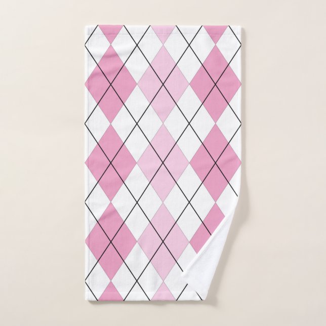 Pink and White Argyle Hand Towel (Hand Towel)