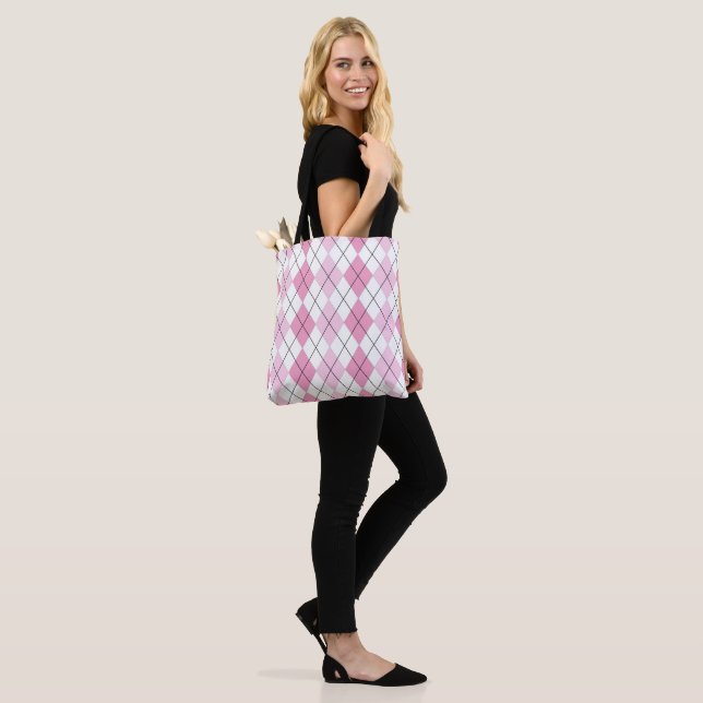 Pink and White Argyle Tote Bag (On Model)