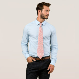 Pink and white Art Deco geometric pattern Tie