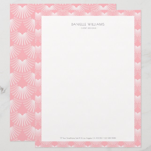 Pink and white Art Deco pattern Letterhead (Front/Back)