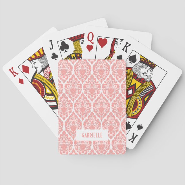 Pink and white Art Deco pattern Playing Cards (Back)