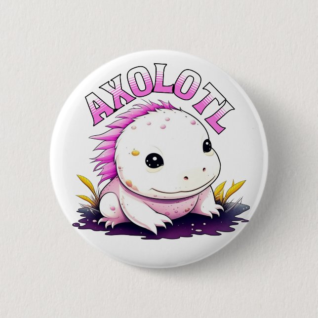 Pink and White Axolotl Personalized 2 Inch Round Button (Front)