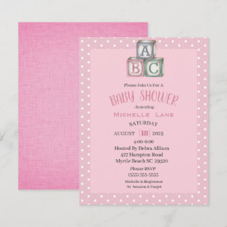 Pink and White Baby Blocks Girl Shower Invitation