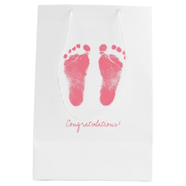 Pink and White Baby Footprints Medium Gift Bag (Back)