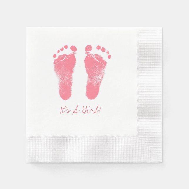 Pink and White Baby Footprints Napkin (Front)
