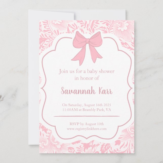 Pink and white baby shower invitation  (Front)