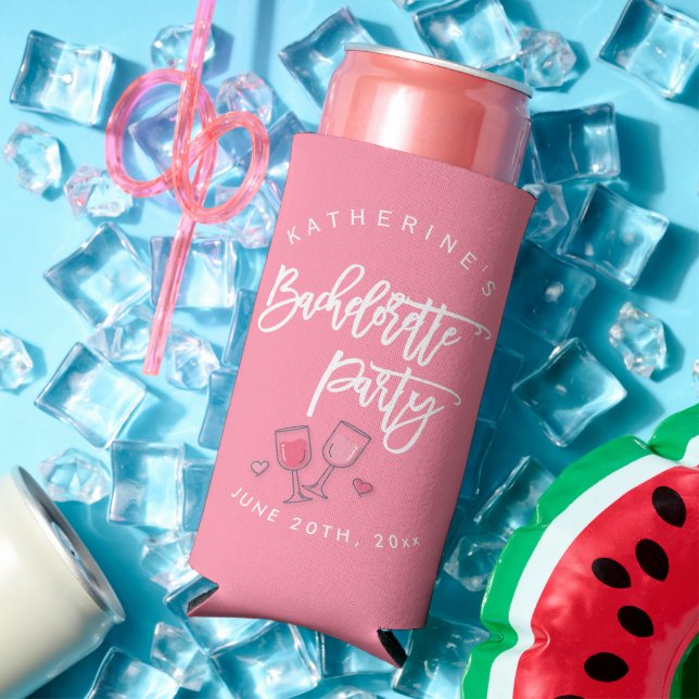 Pink And White Bachelorette Party Seltzer Can Cooler (In Situ Summer)