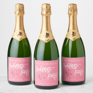 Pink And White Bachelorette Party Sparkling Wine Label