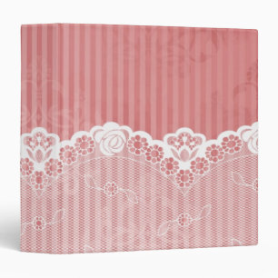 Pink and white background with black lace binder