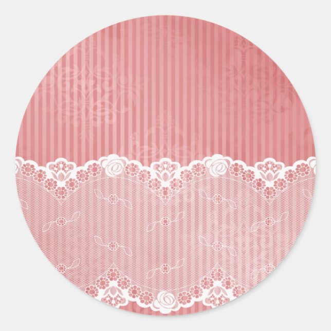 Pink and white background with black lace classic round sticker (Front)