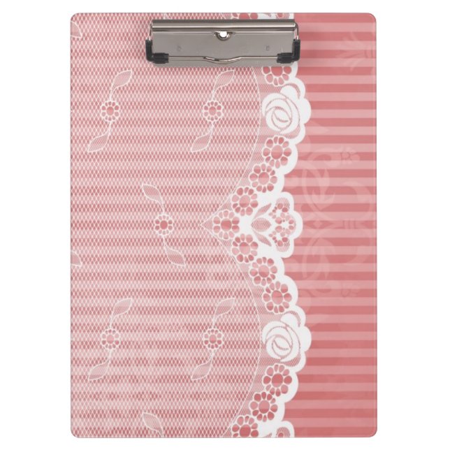 Pink and white background with black lace clipboard (Front)