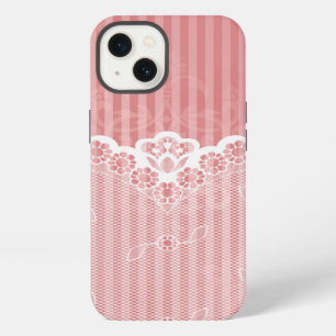 Pink and white background with black lace iPhone 13 case