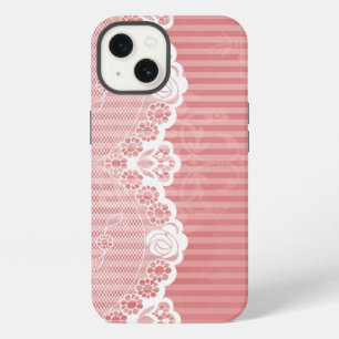 Pink and white background with black lace iPhone 13 case