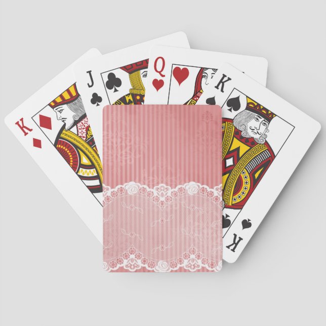 Pink and white background with black lace playing cards (Back)