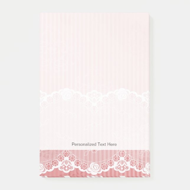 Pink and white background with black lace post-it notes (Front)