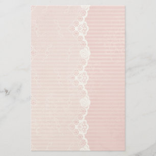 Pink and white background with black lace stationery