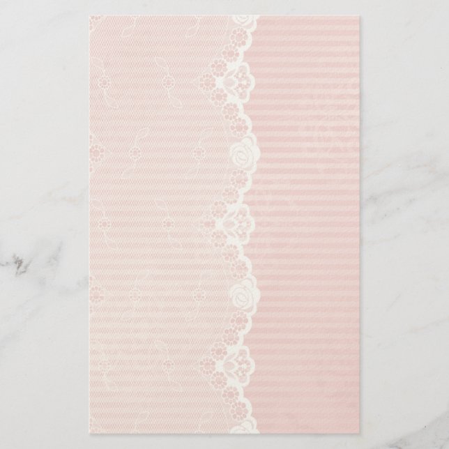 Pink and white background with black lace stationery (Front)