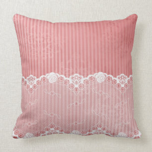 Pink and white background with black lace throw pillow