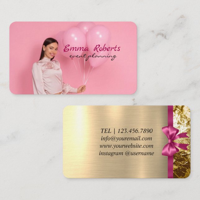 Pink and White Balloons Modern Business card (Front/Back)